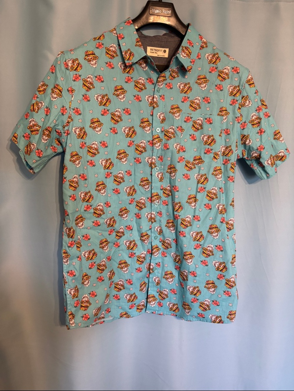 Retrofit Aqua Floral Short-Sleeve Button-Up Shirt